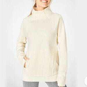 Fabletics Zaylee Funnel /Mock Neck Cream/Light Yellow Tunic Top Sweatshirt.